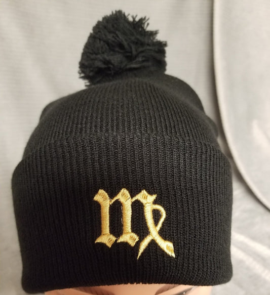 Virgo Zodiac Symbol Embroidered Beanie, Horoscope Beanie, Astrology Beanie, Birthday Beanie