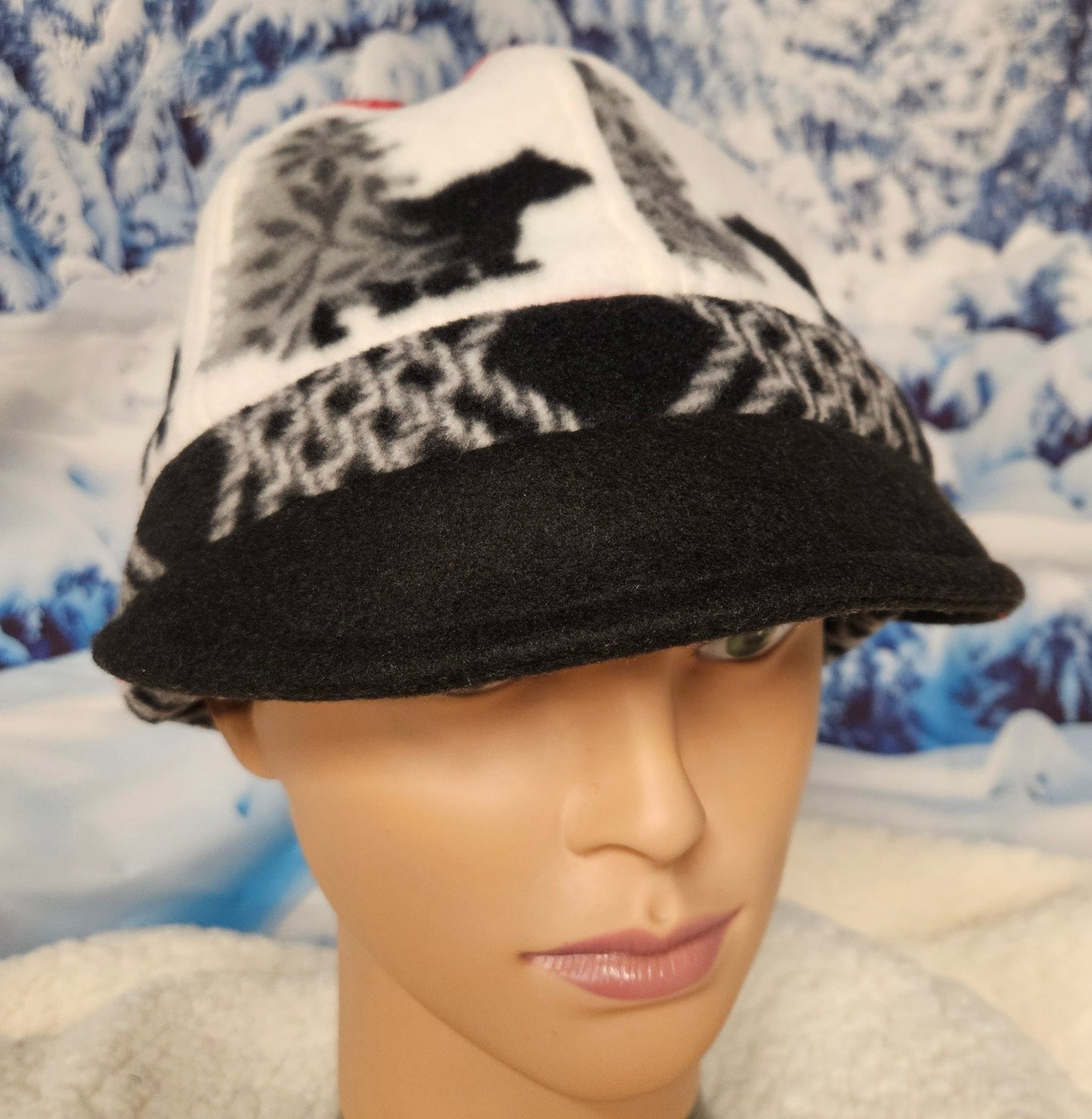 Bear Print Black Fleece Band Fall and Winter Fashion Hat