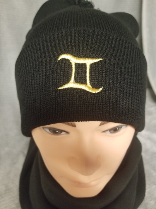 Gemini Zodiac Symbol Embroidered Beanie, Horoscope Beanie, Astrology Beanie, Birthday Beanie