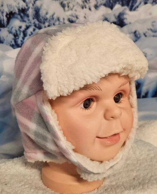 Pink and Gray Plaid Children's Winter Hat