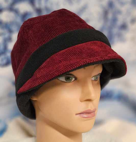 Cranberry Corduroy with Black Fleece Band Fall and Winter Fashion Hat