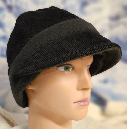 Black Corduroy with Black Fleece Band Fall and Winter Fashion Hat