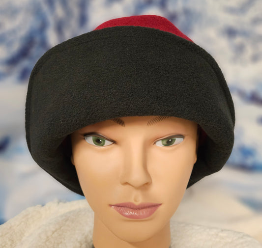 Wine Band and Top with Black Brim Anti Pill Fleece Winter Flapper Hat