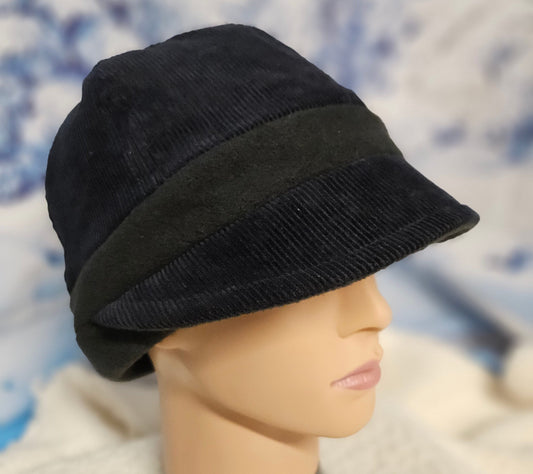 Navy Corduroy with Black Fleece Band Fall and Winter Fashion Hat