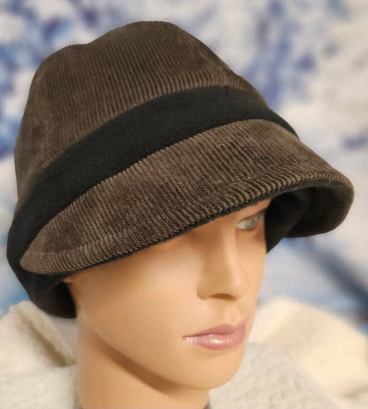 Olive Corduroy with Black Fleece Band Fall and Winter Fashion Hat