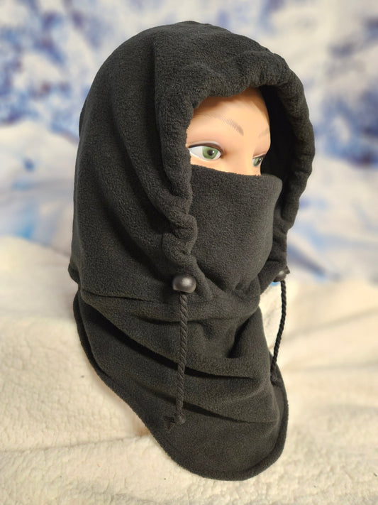 Black Anti Pill Fleece Small Balaclava, Hoodie Hat, Winter Mask, 4-in-1 Fleece Hood Cover, Winter Hat, Everyday Hat