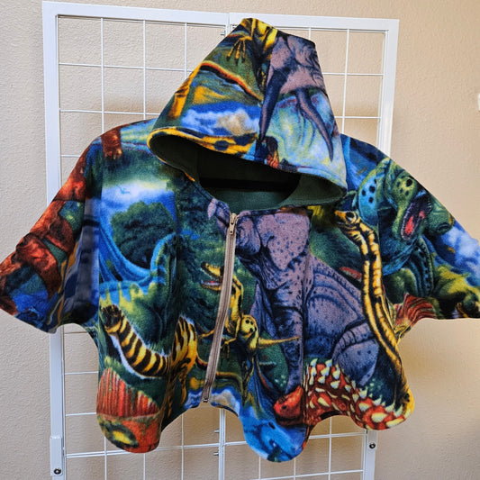Colorful Dinosaurs Print Poncho, Car Seat Poncho, Toddler Poncho; zippered cape