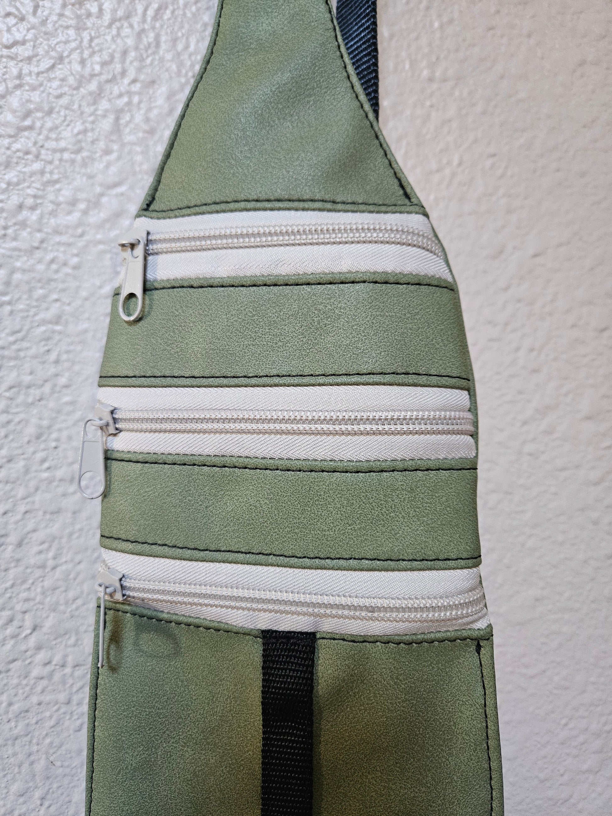 Olive Faux Mora Leather Tri Sling Bag, Crossbody Sling, Travel Sling