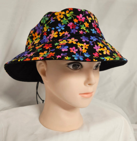 Rainbow Flower Print Bucket Hat Medium Size