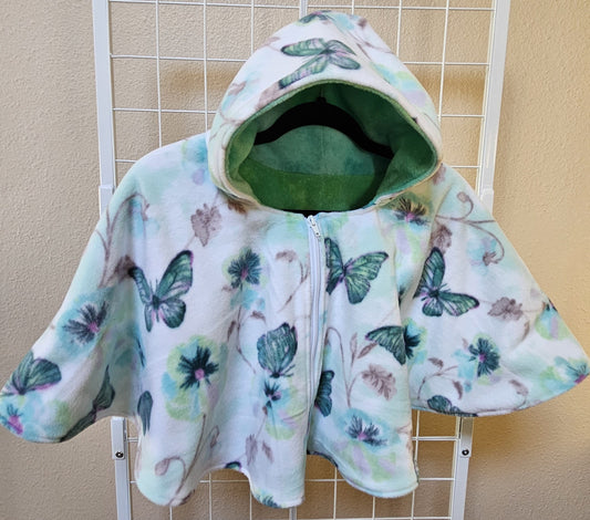 Butterflies Poncho, Car Seat Poncho, Toddler Poncho; Blue Green Butterflies; zippered cape