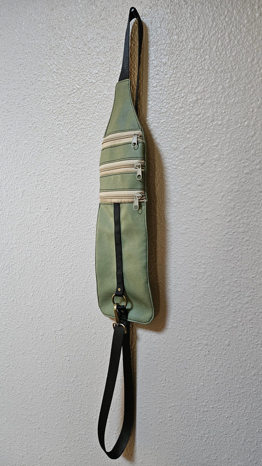 Olive Faux Mora Leather Tri Sling Bag, Crossbody Sling, Travel Sling