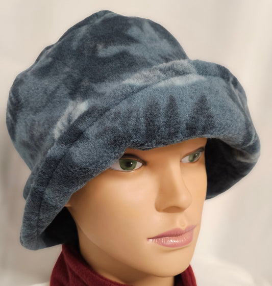 Blue Tonal Leaves Anti Pill Fleece Winter Flapper Hat
