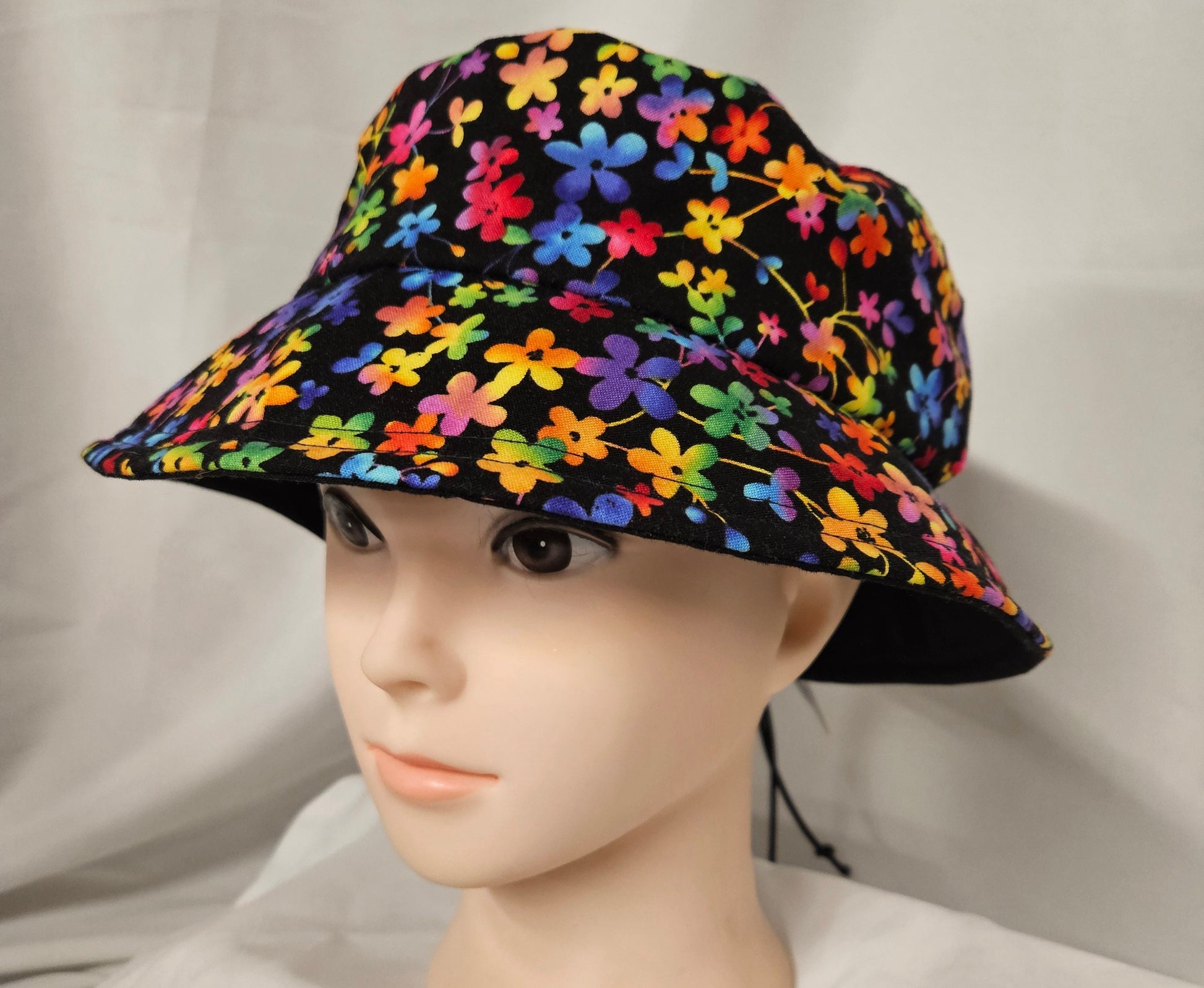 Rainbow Flower Print Bucket Hat Medium Size