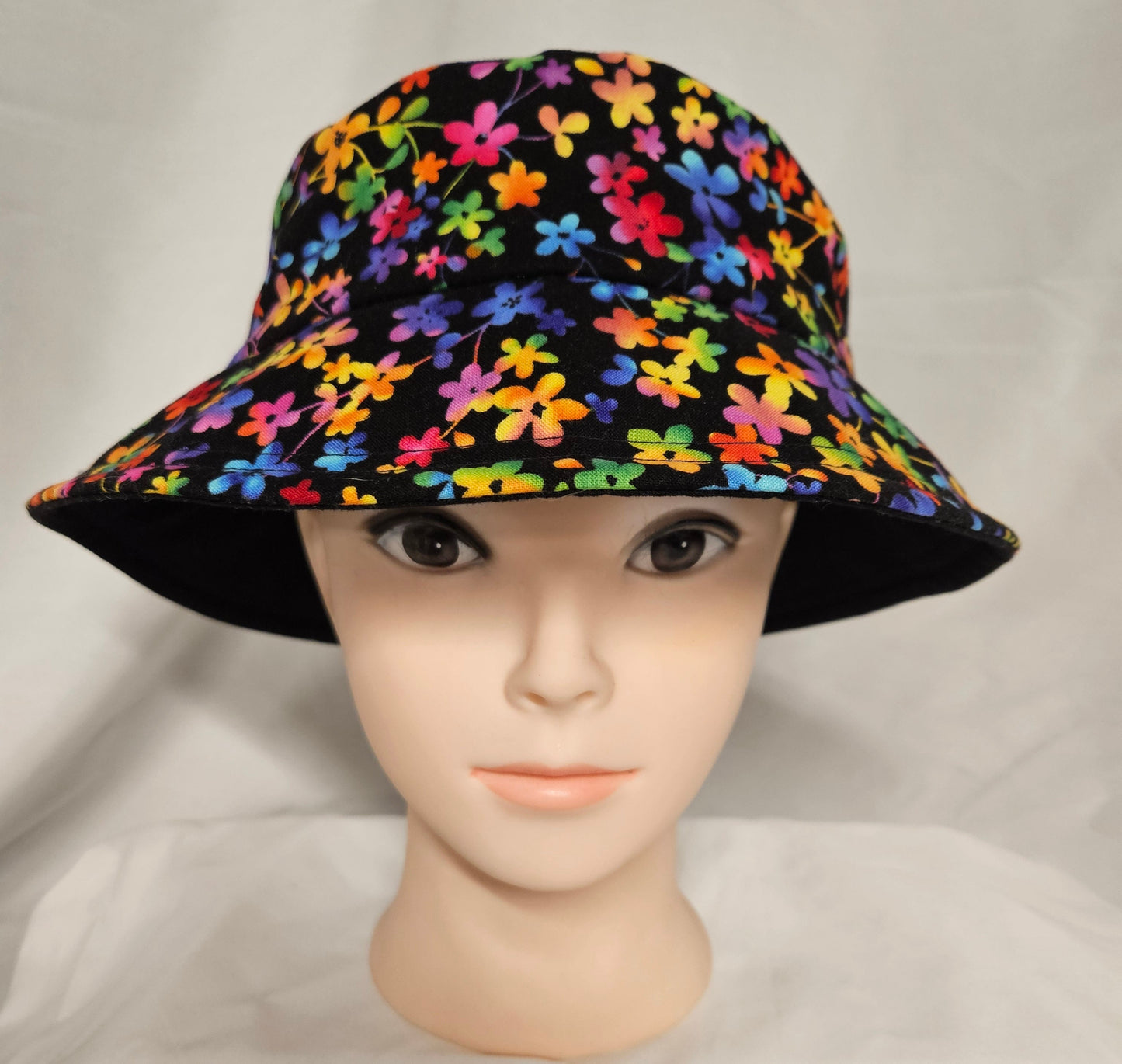 Rainbow Flower Print Bucket Hat Medium Size