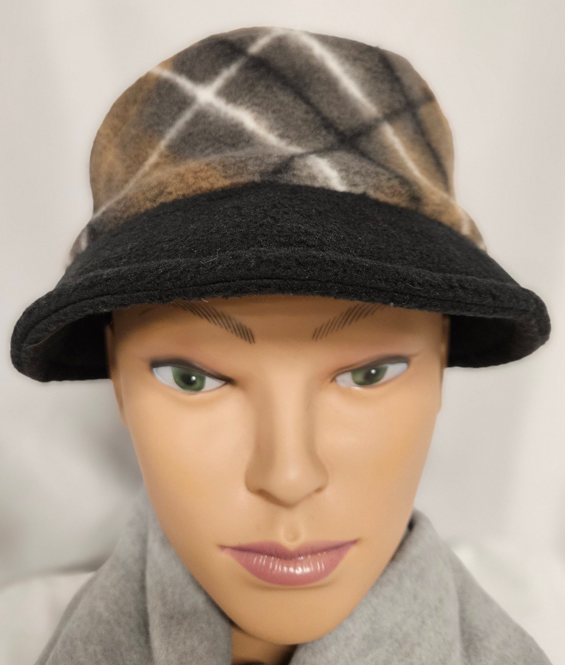 Brown Plaid Anti Pill Fleece Winter Rosie Cap