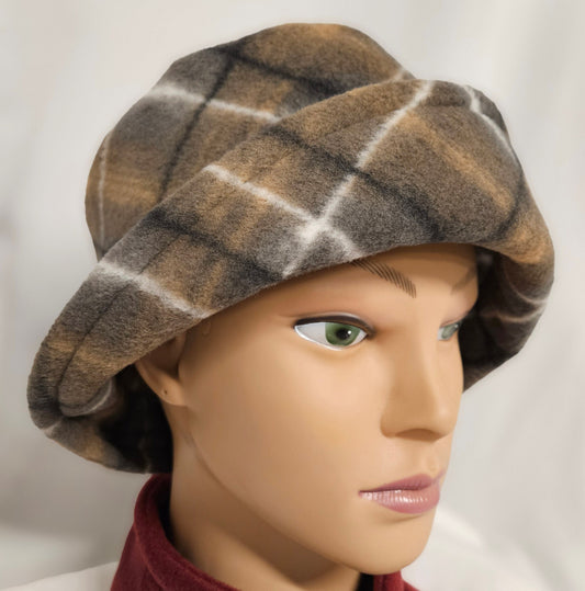 Brown Plaid Anti Pill Fleece Winter Flapper Hat