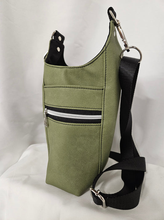 Olive Faux Mora Leather H2O Sling Bag, Crossbody Sling, Travel Sling for water bottles