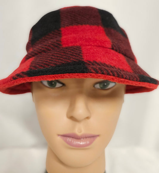 Red and Black Buffalo Check Anti Pill Fleece Winter Rosie Cap