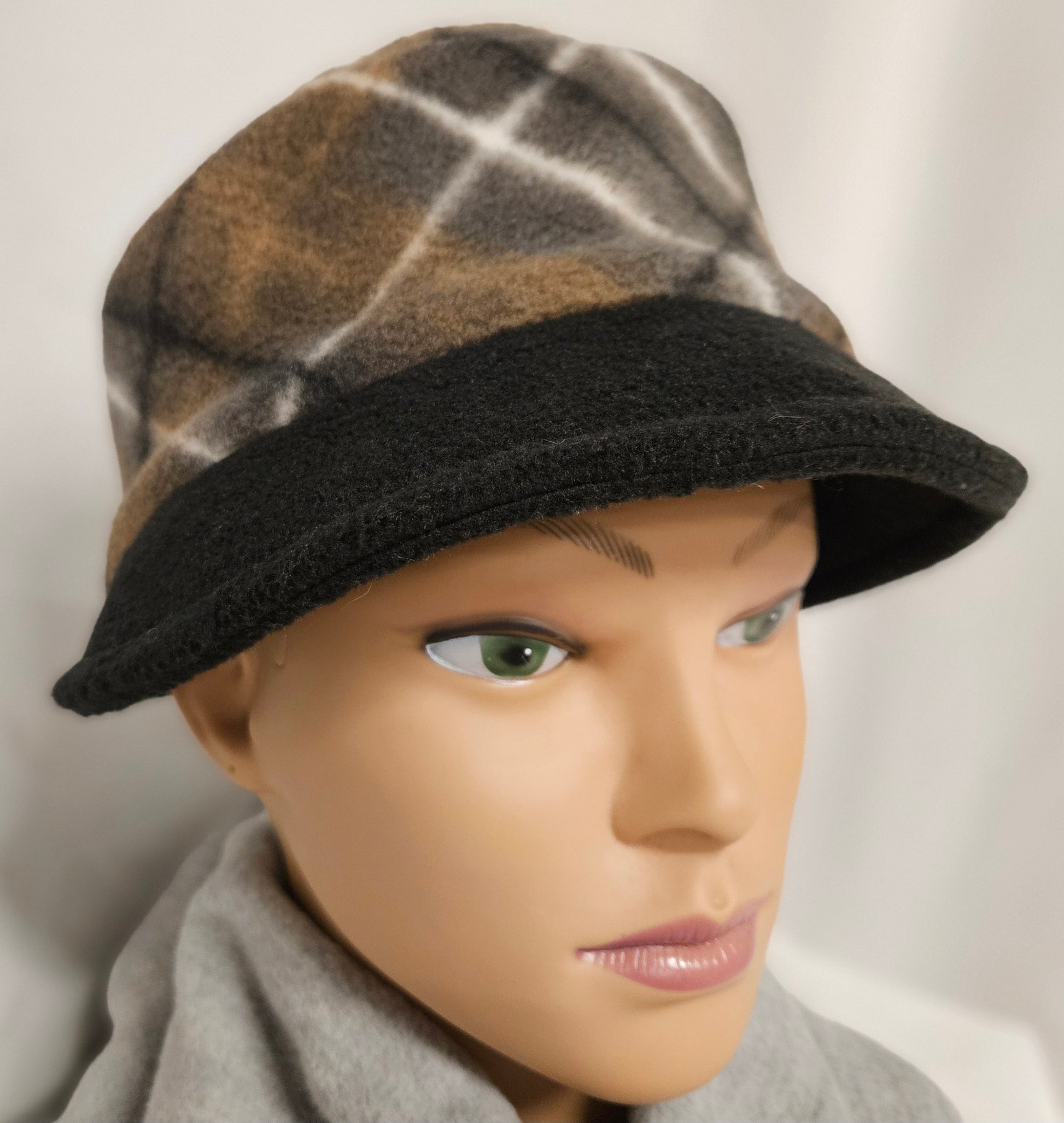 Brown Plaid Anti Pill Fleece Winter Rosie Cap