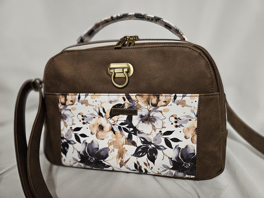 KIKI Crossbody Purse, Brown with Flowers KiKi Bag, Purse, Small Shoulder Bag