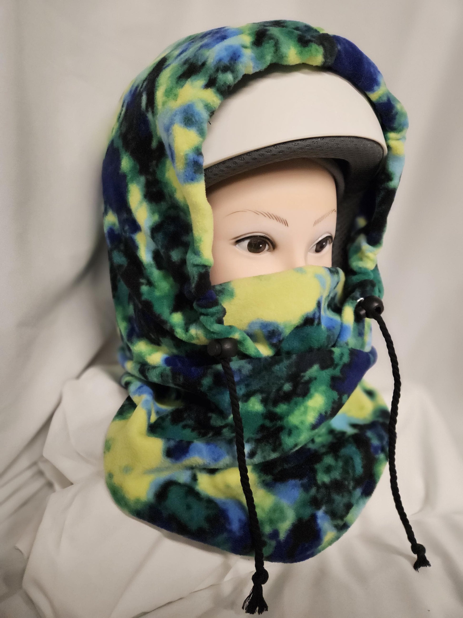 Green and Blue Tie Dye Print Anti Pill Fleece Large Ski Helmet Cover