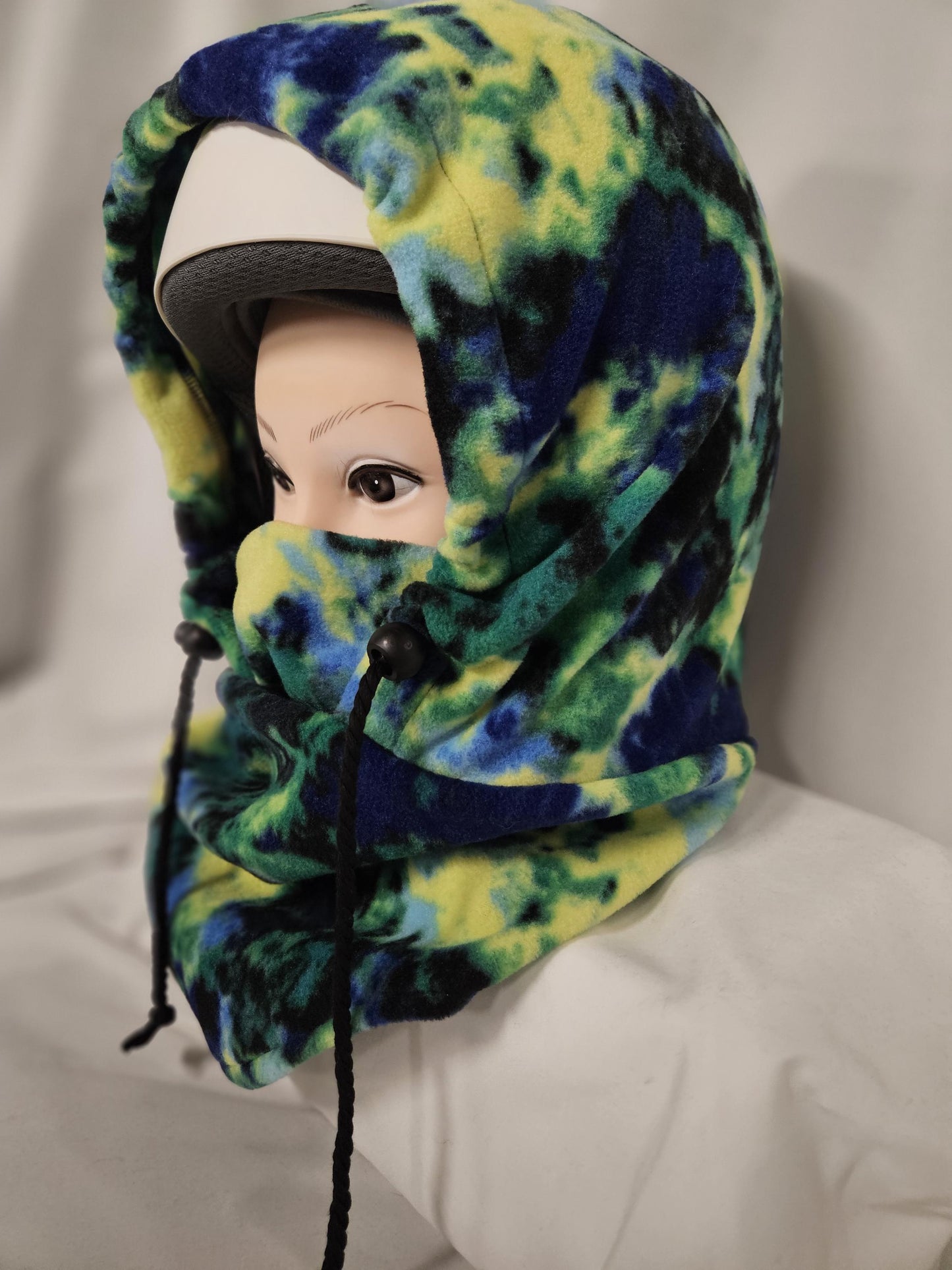Green and Blue Tie Dye Print Anti Pill Fleece Large Ski Helmet Cover