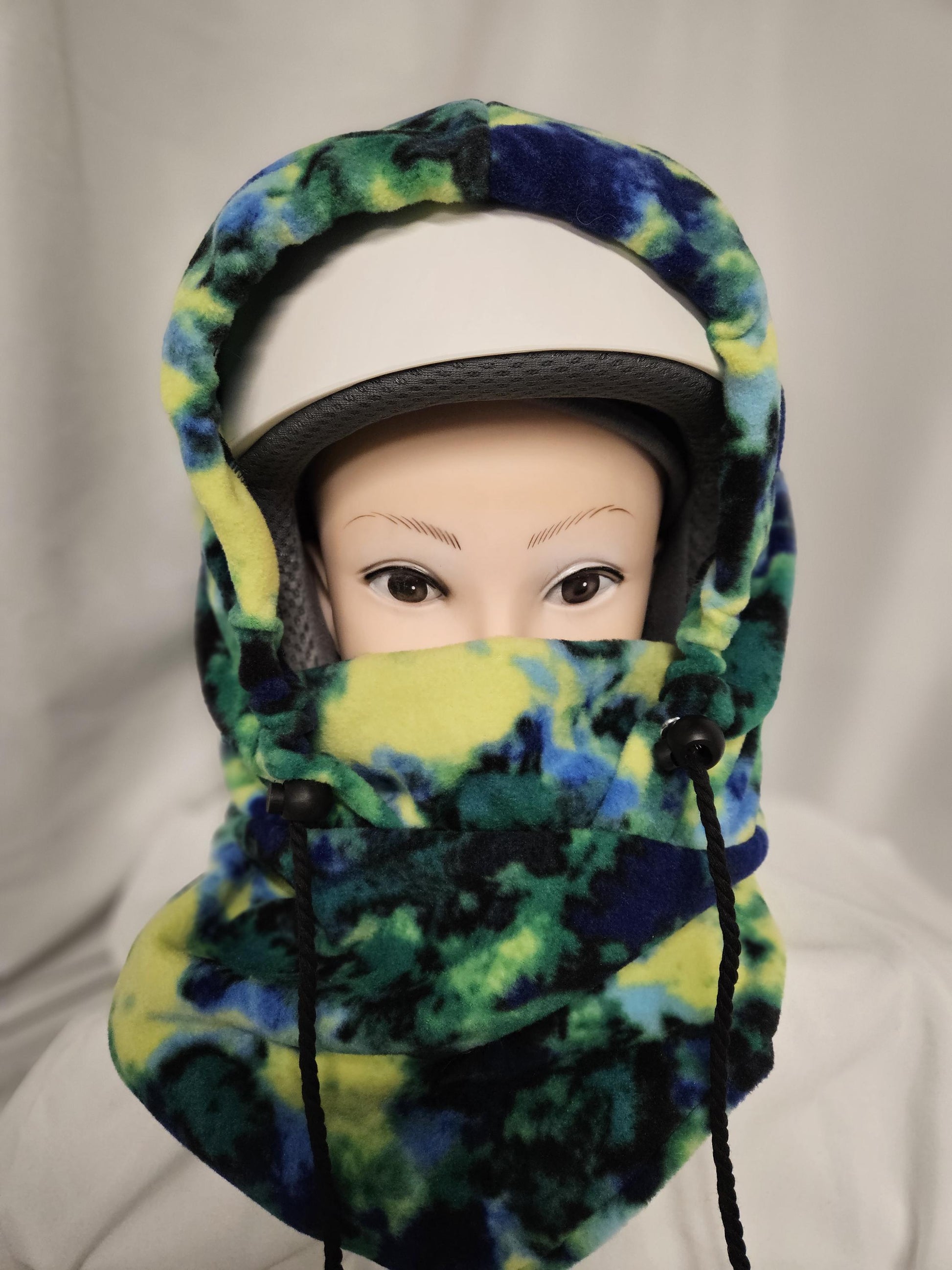 Green and Blue Tie Dye Print Anti Pill Fleece Large Ski Helmet Cover