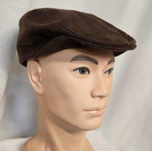 Brown Tweed Print Flat Cap