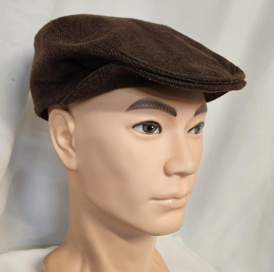 Brown Tweed Print Flat Cap