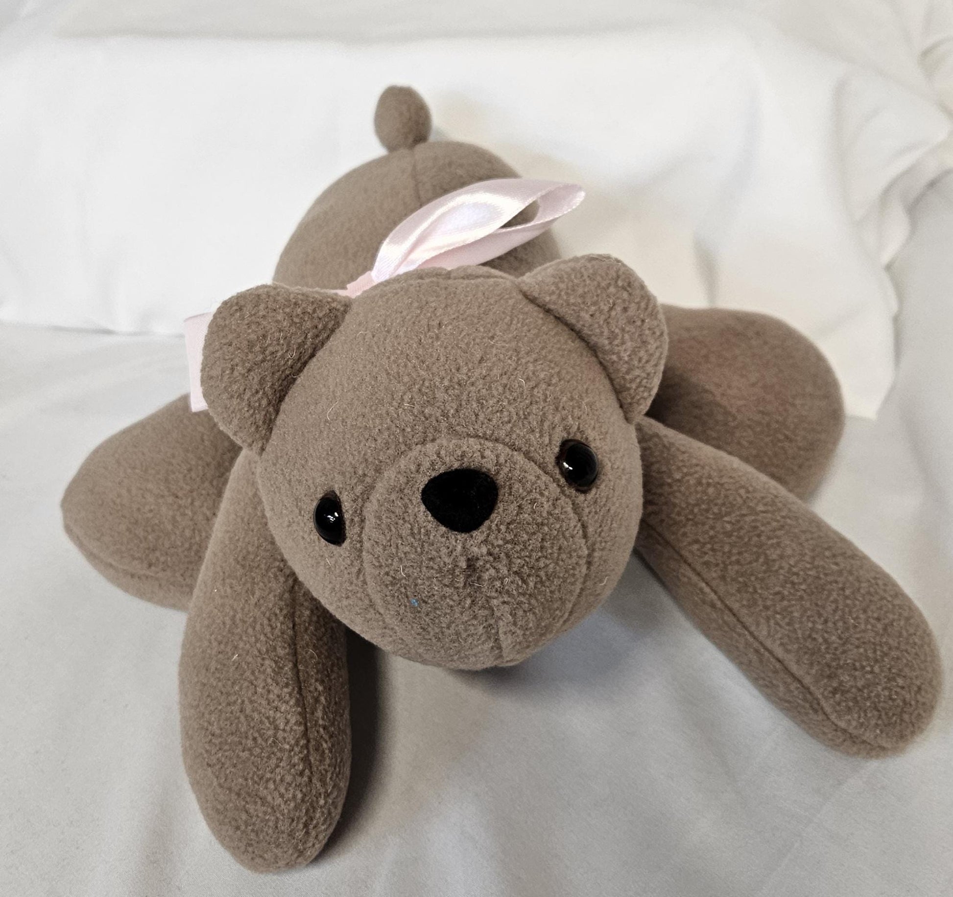 Honey Bear Lovey with Pink Ribbon; Bear Snuggler; Bear Snuggle Buddy; Emotional Support Toy; Baby Shower; Gift for Toddler