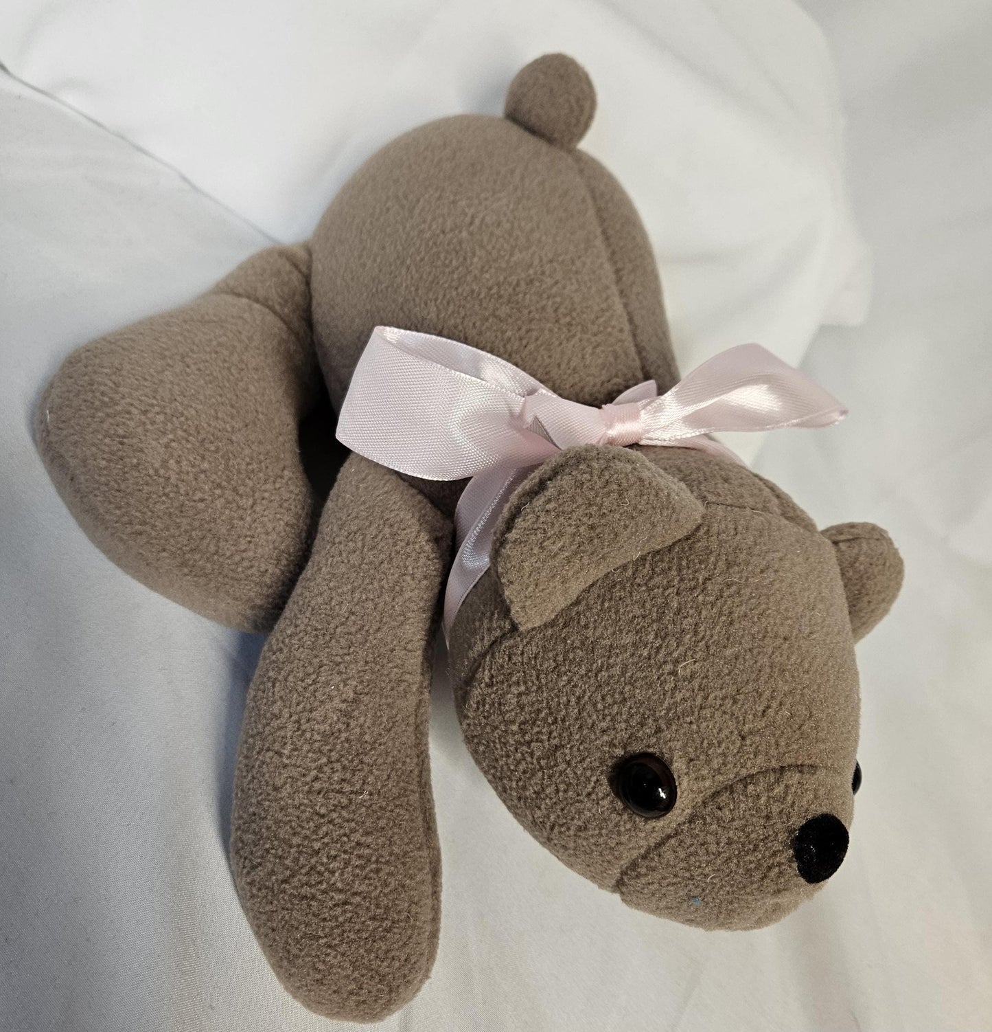 Honey Bear Lovey with Pink Ribbon; Bear Snuggler; Bear Snuggle Buddy; Emotional Support Toy; Baby Shower; Gift for Toddler