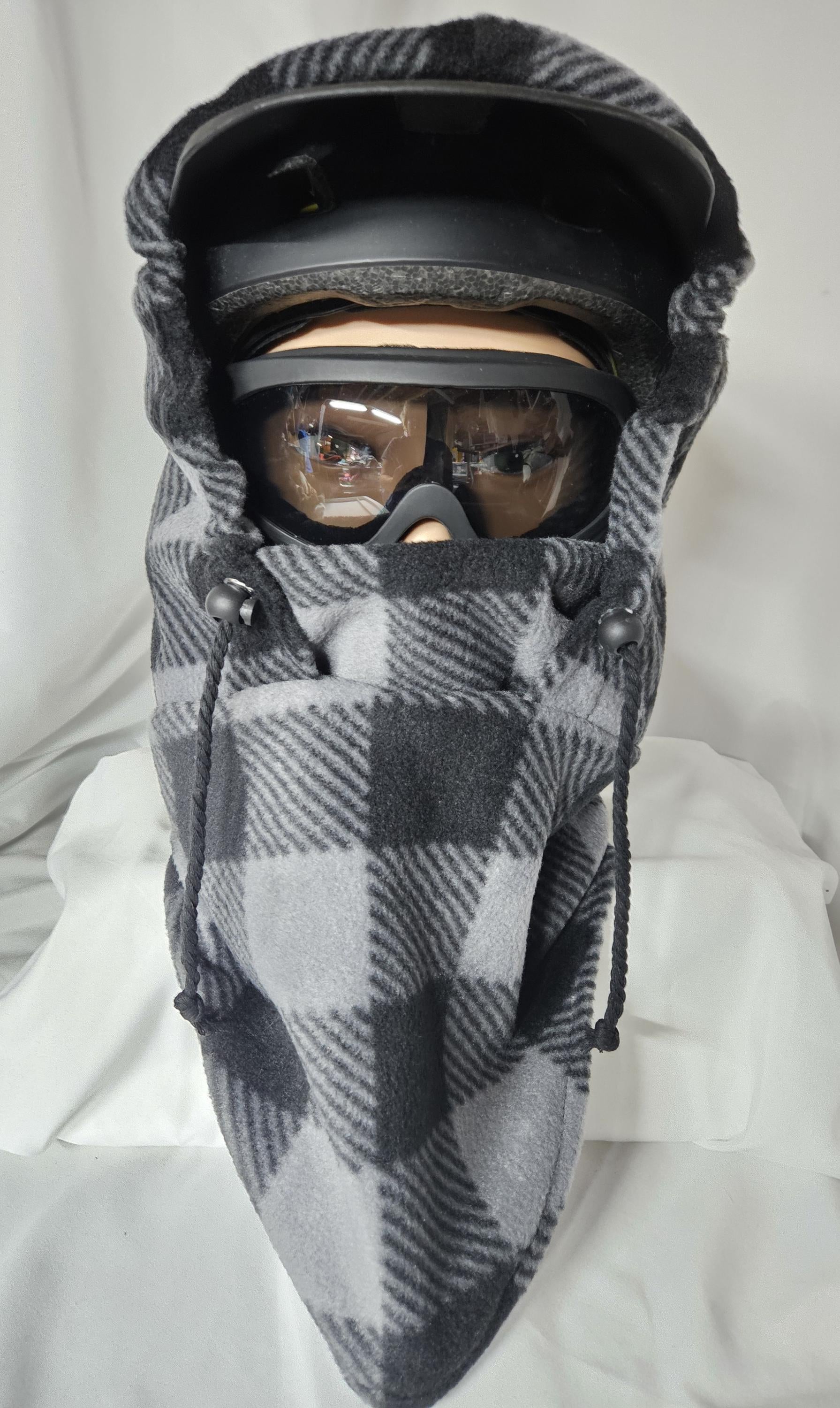 Black and Gray Buffalo Check Large Anti Pill Fleece Ski Helmet Cover