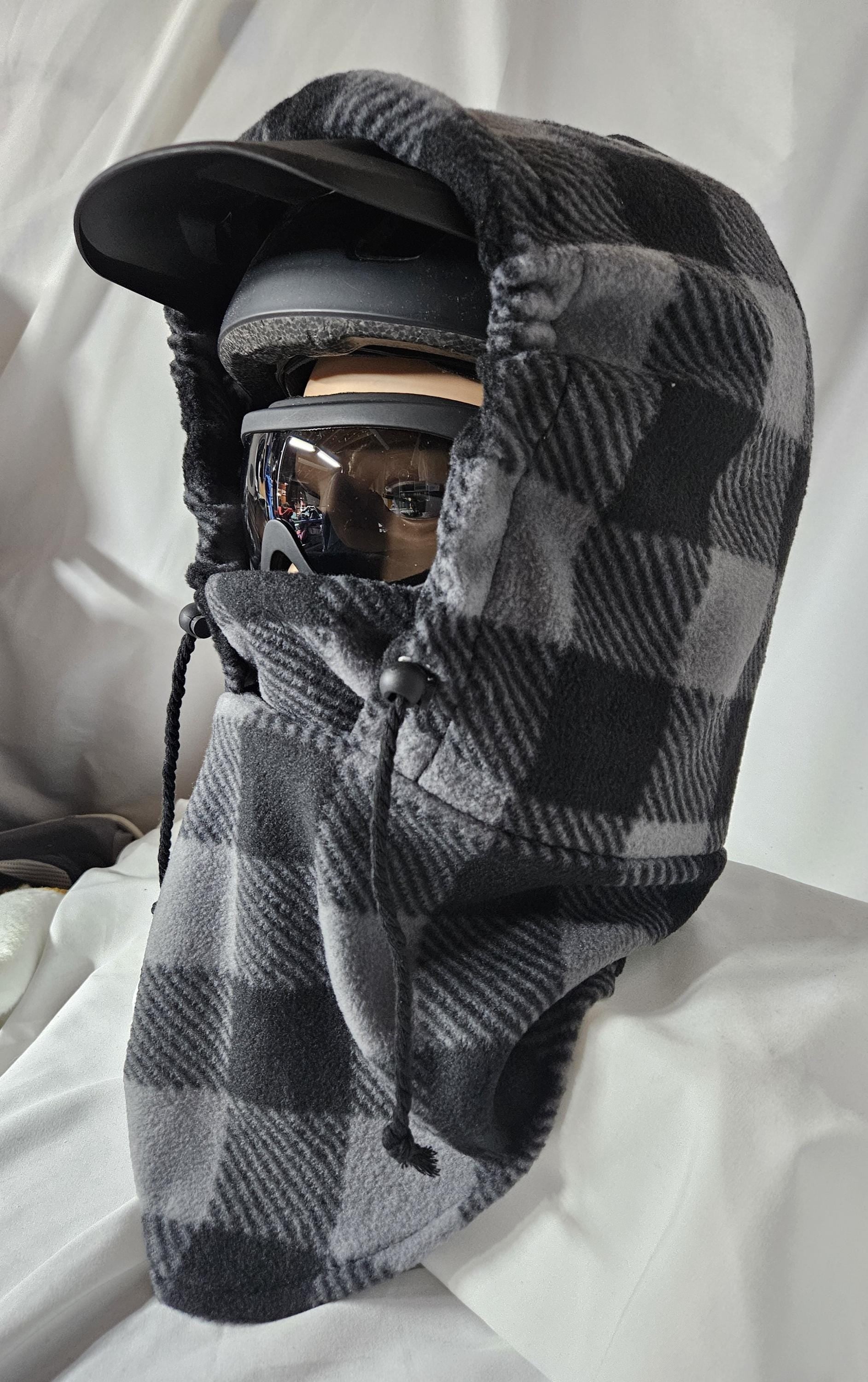 Black and Gray Buffalo Check Large Anti Pill Fleece Ski Helmet Cover