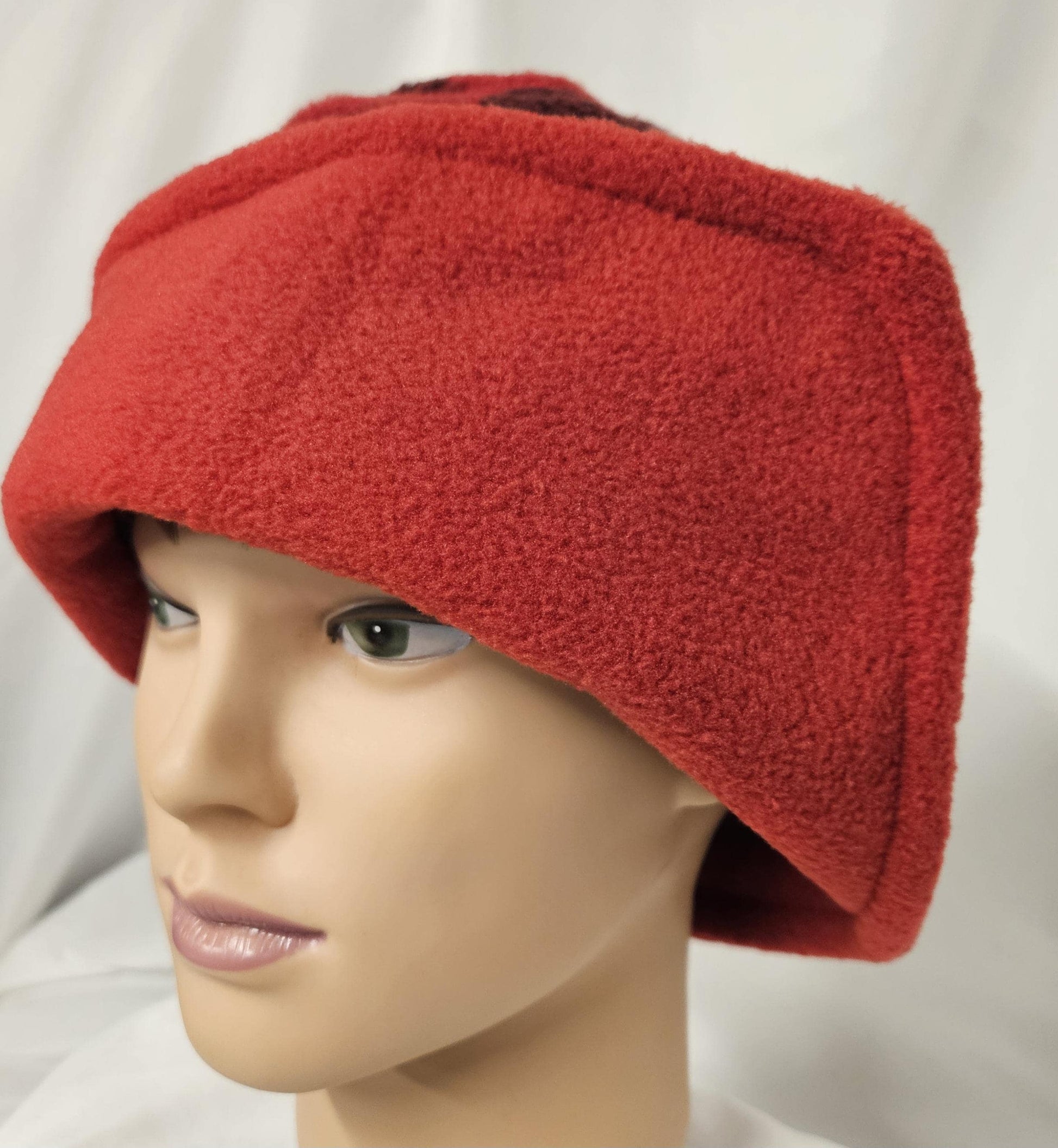 Red and Black Buffalo Check with Black Flapper Anti Pill Fleece Winter Flapper Hat Size Medium Left Flap