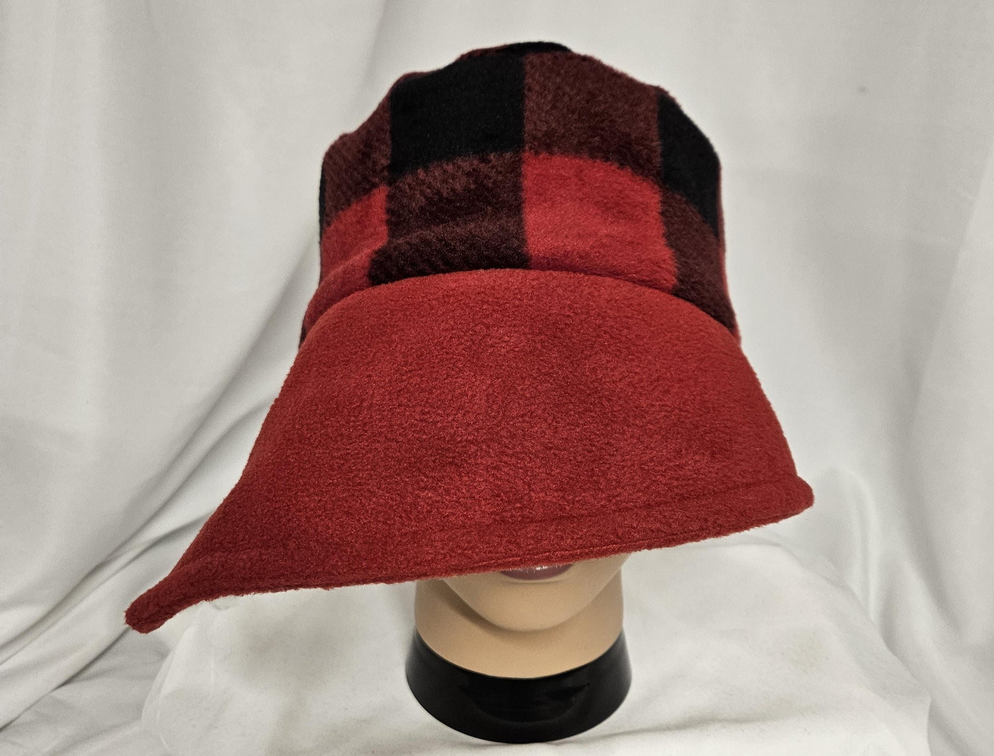 Red and Black Buffalo Check with Black Flapper Anti Pill Fleece Winter Flapper Hat Large with Right Flap