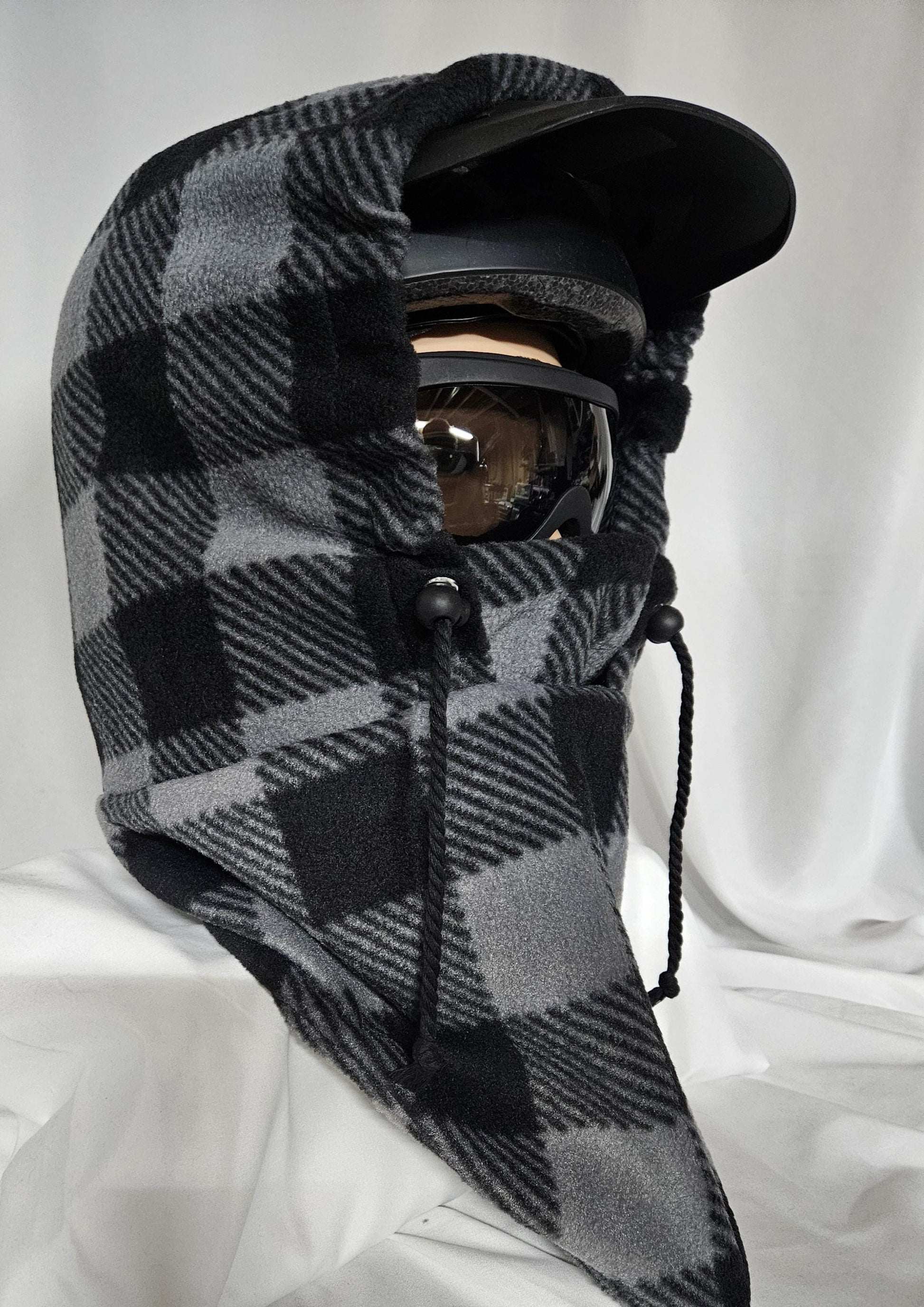 Black and Gray Buffalo Check Large Anti Pill Fleece Ski Helmet Cover