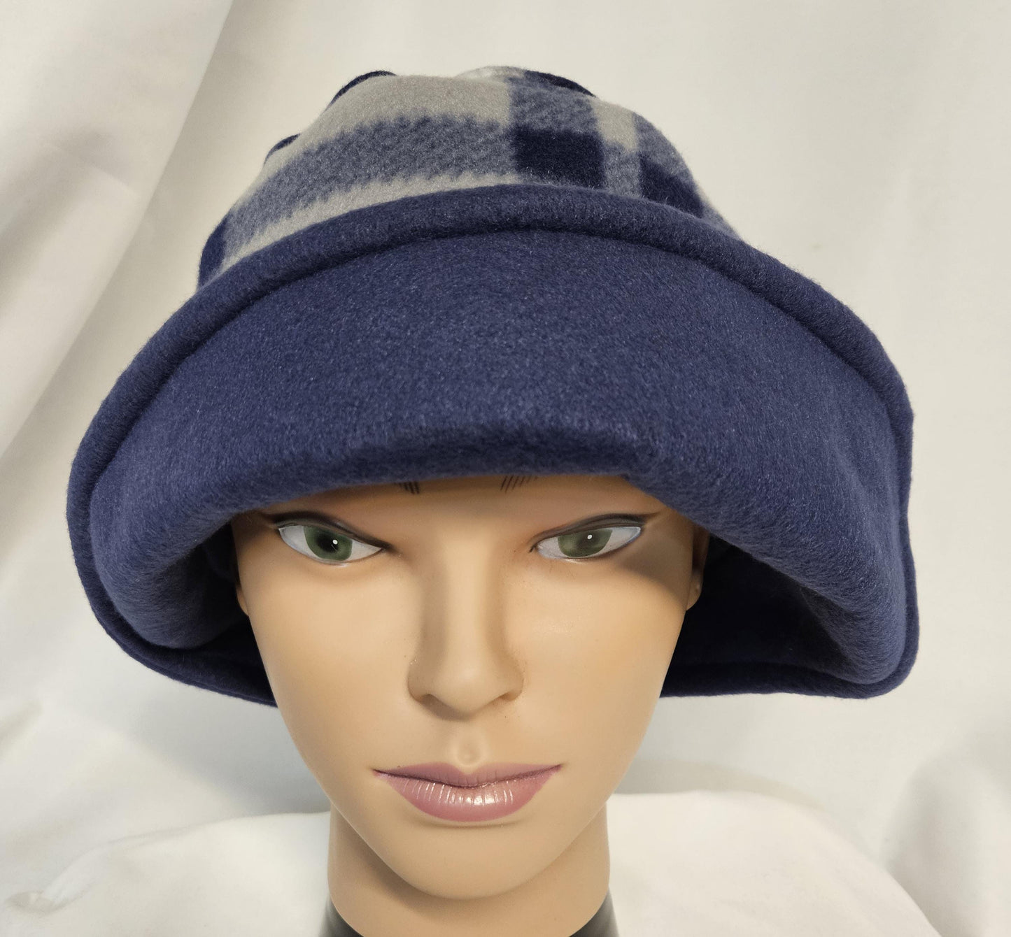 Blue Plaid Fleece Winter Left Side Flapper Hat