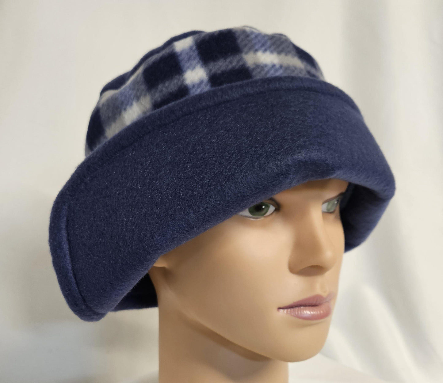 Blue Plaid Fleece Winter Right Side Flapper Hat