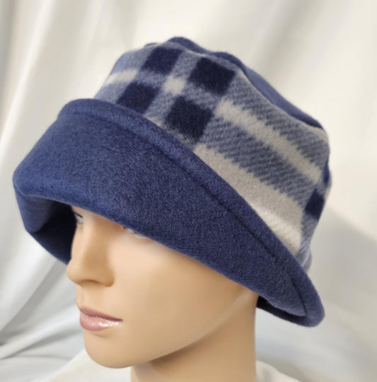 Blue Plaid Fleece Winter Right Side Flapper Hat