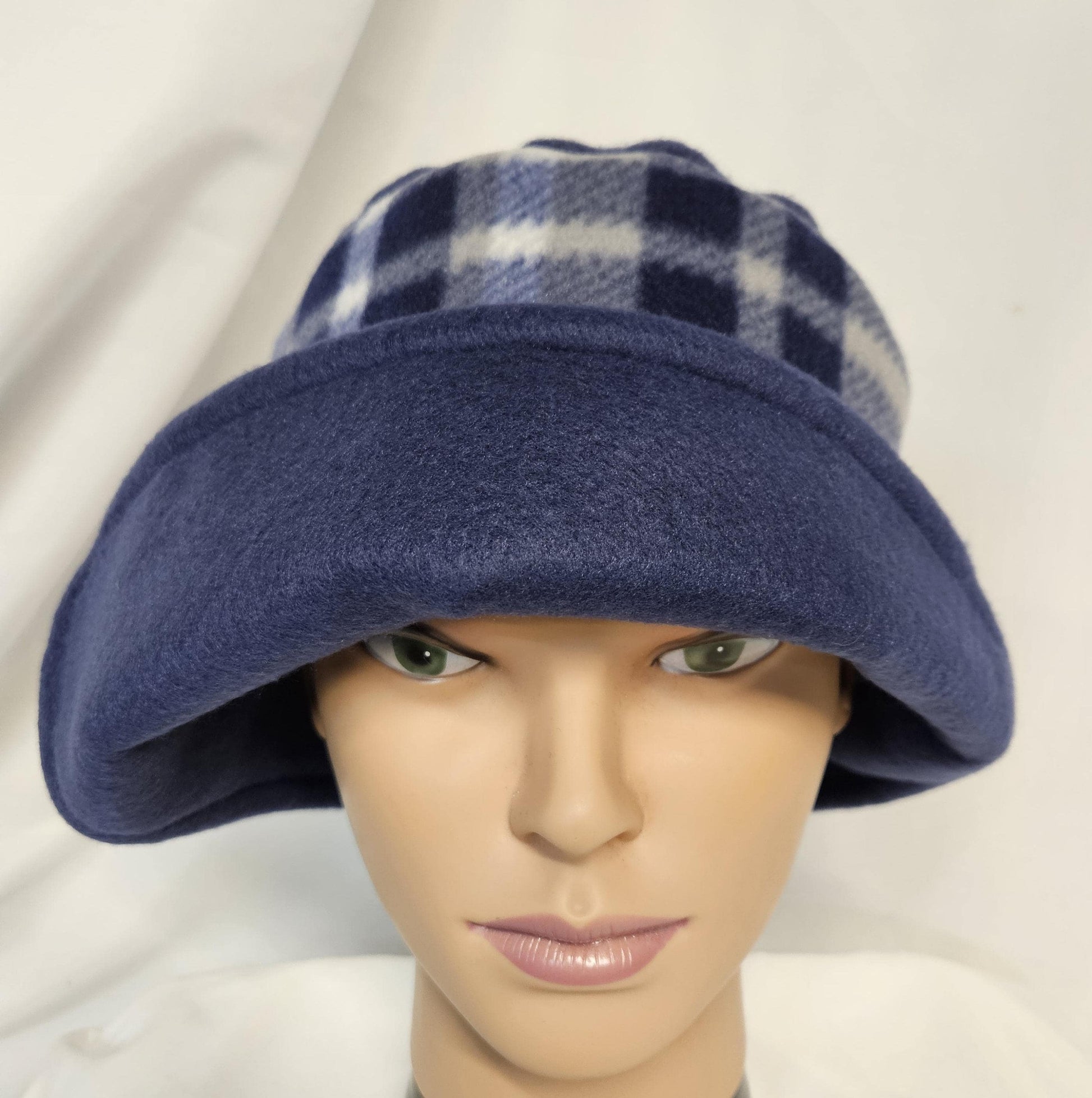 Blue Plaid Fleece Winter Right Side Flapper Hat