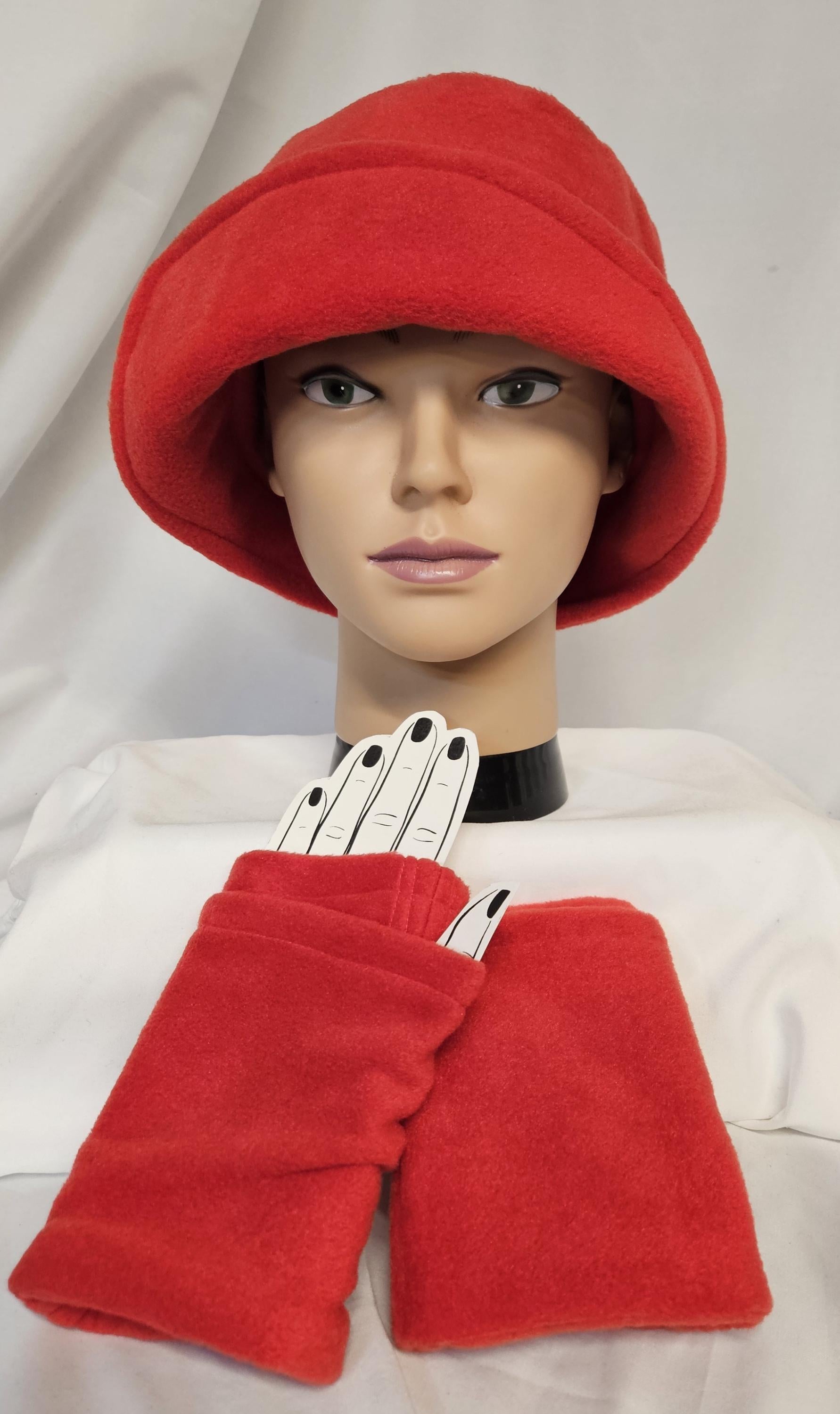 Red Fleece Winter cloche, Ladies cloche hat, right side flapper hats, Left side flapper hats, women's vintage winter hat, chemo cover