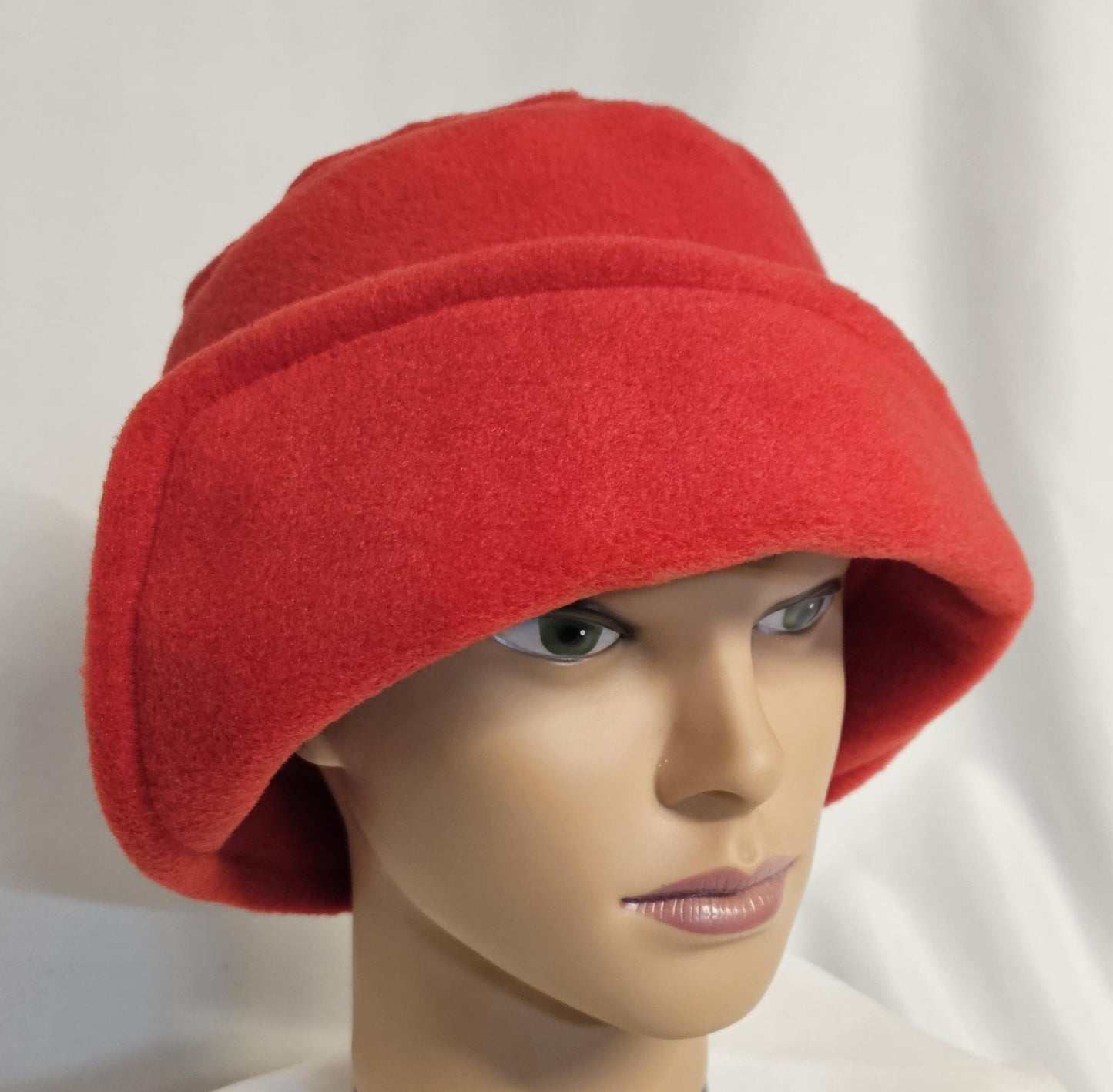Red Fleece Winter cloche, Ladies cloche hat, right side flapper hats, Left side flapper hats, women's vintage winter hat, chemo cover