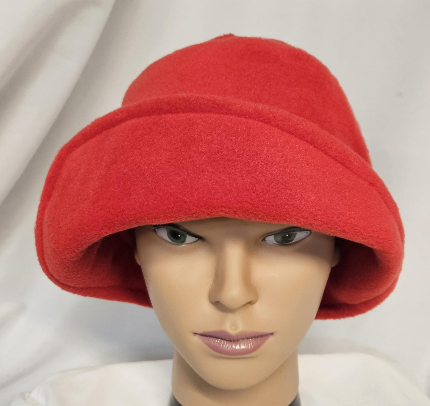 Red Fleece Winter cloche, Ladies cloche hat, right side flapper hats, Left side flapper hats, women's vintage winter hat, chemo cover
