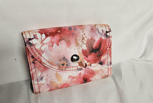 Credit Card Accordion Wallet – Magnetic Snap Closure – Compact Accordion Card Holder Pink Flowers Vinyl