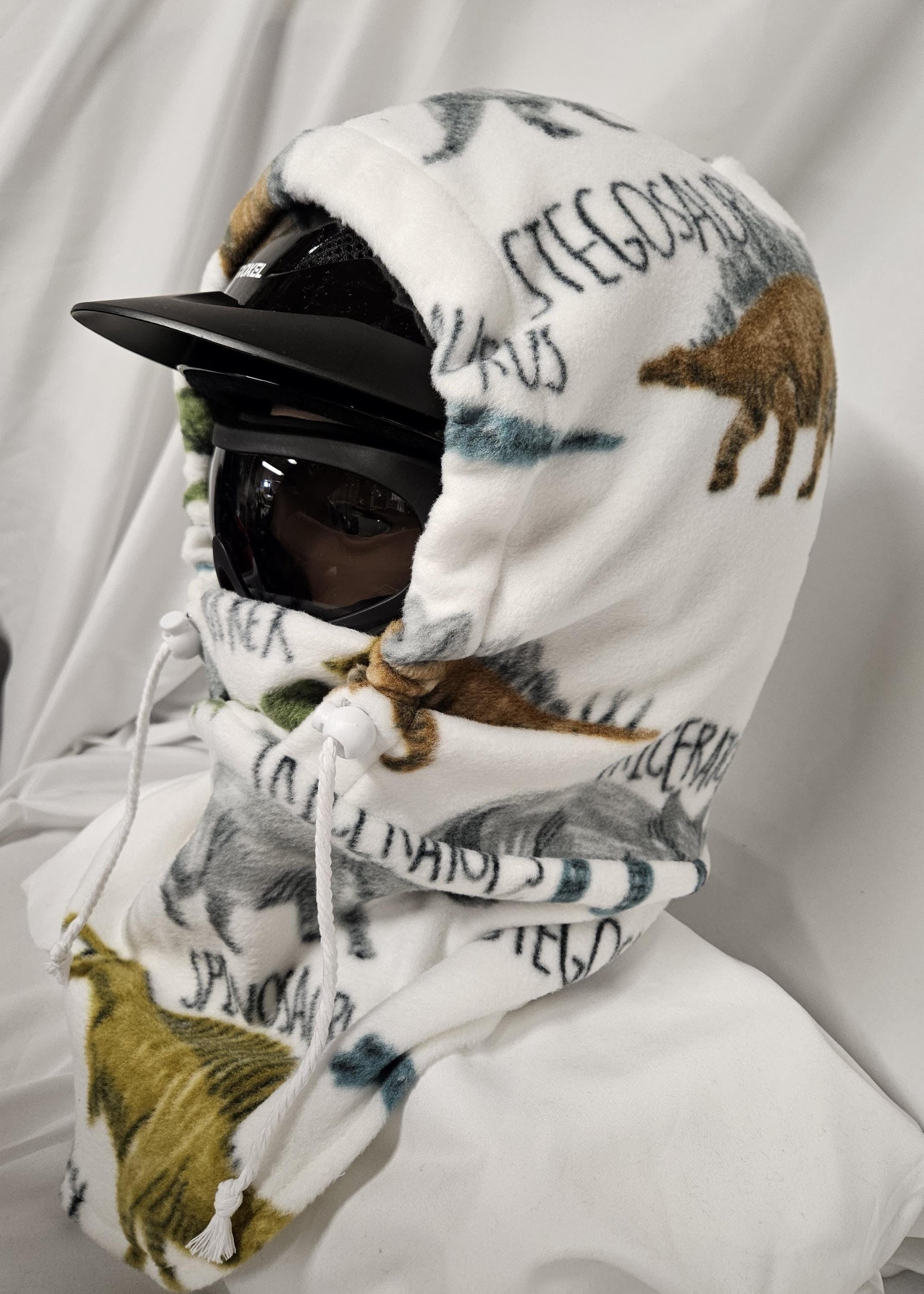 Dino with Words Anti Pill Fleece Large Hoodaclava, Riding Helmet Cover, Hoodie Hat, Ski Mask, 4-in-1 Fleece Hood Cover, Winter Hat, Snood