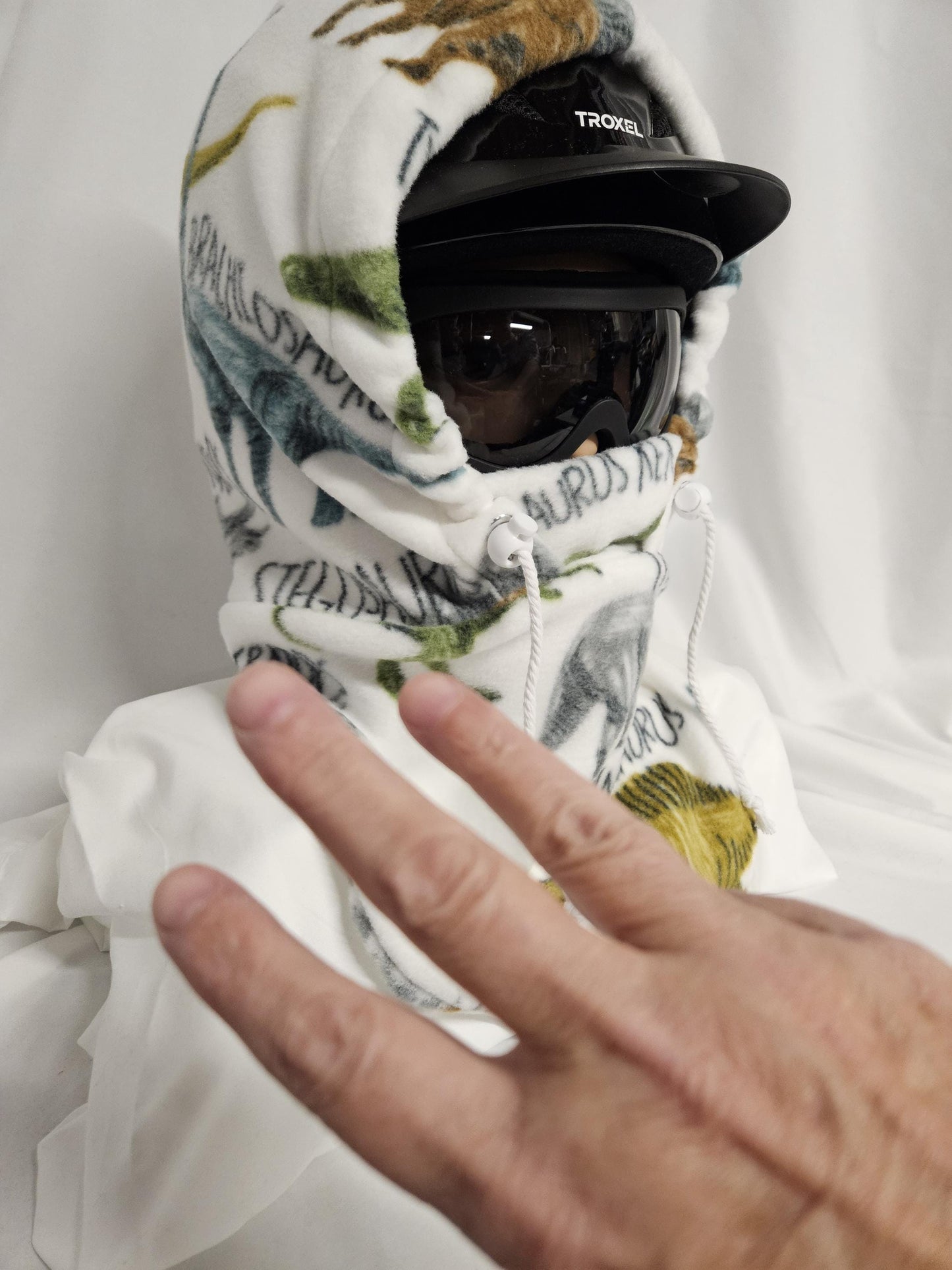 Dino with Words Anti Pill Fleece Large Hoodaclava, Riding Helmet Cover, Hoodie Hat, Ski Mask, 4-in-1 Fleece Hood Cover, Winter Hat, Snood