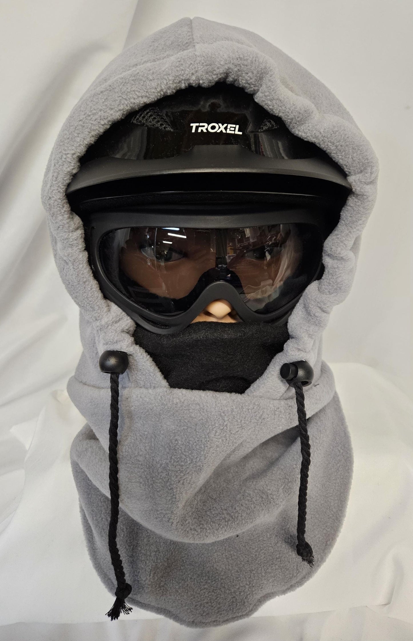 Gray with black mask Anti Pill Fleece Large Hoodaclava, Riding Helmet Cover, Hoodie Hat, Ski Mask, Winter Hat, Snood