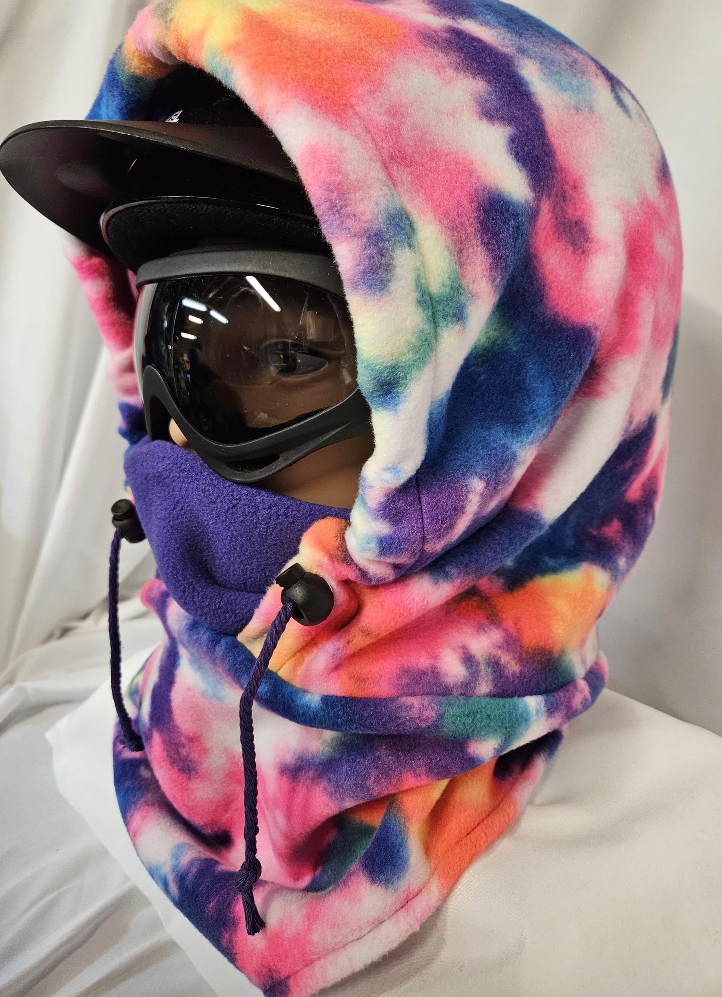 Rainbow Spatter Anti Pill Fleece Large Ski Helmet Cover with purple mask