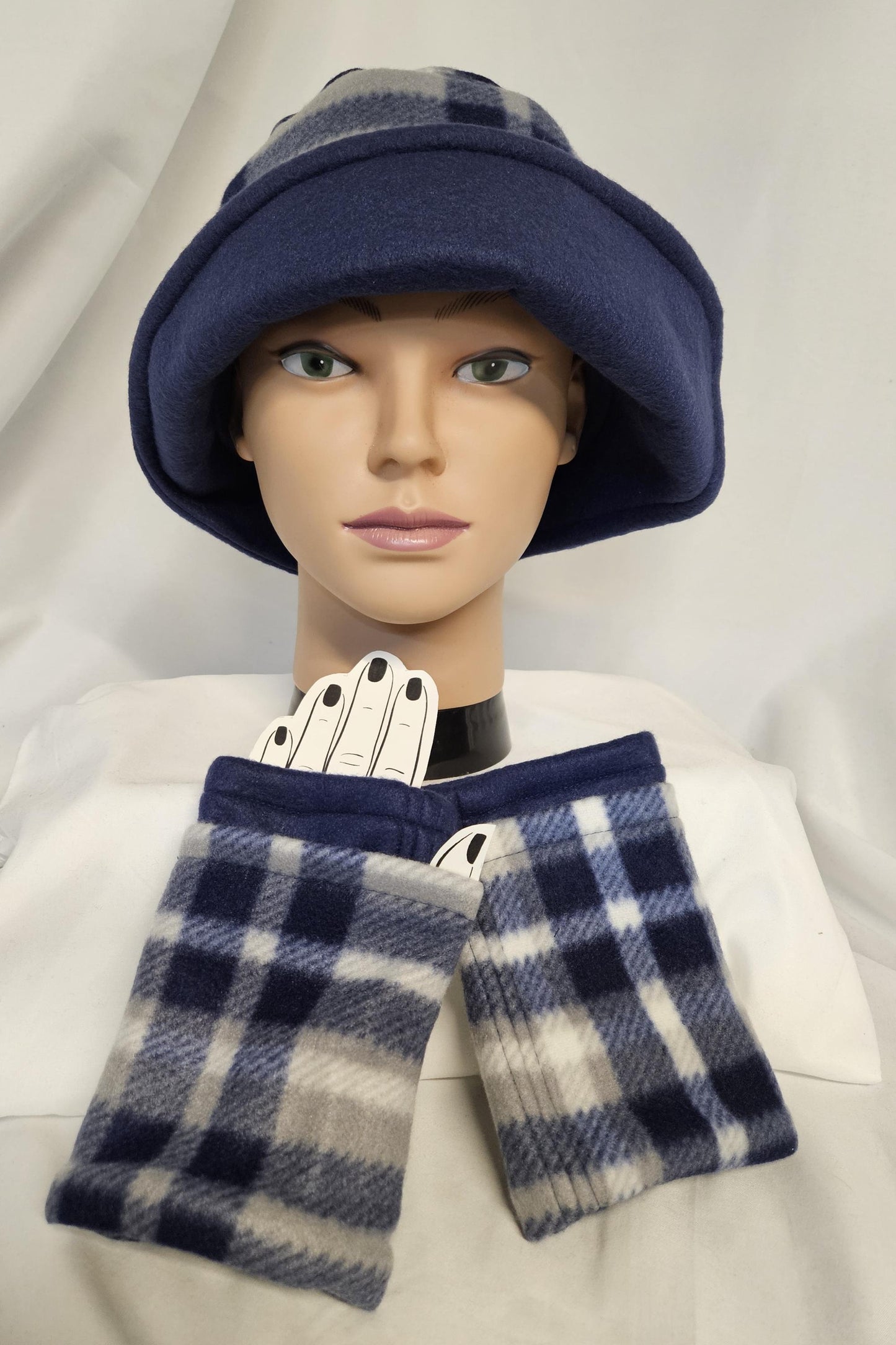 Blue Plaid Fleece Winter Left Side Flapper Hat