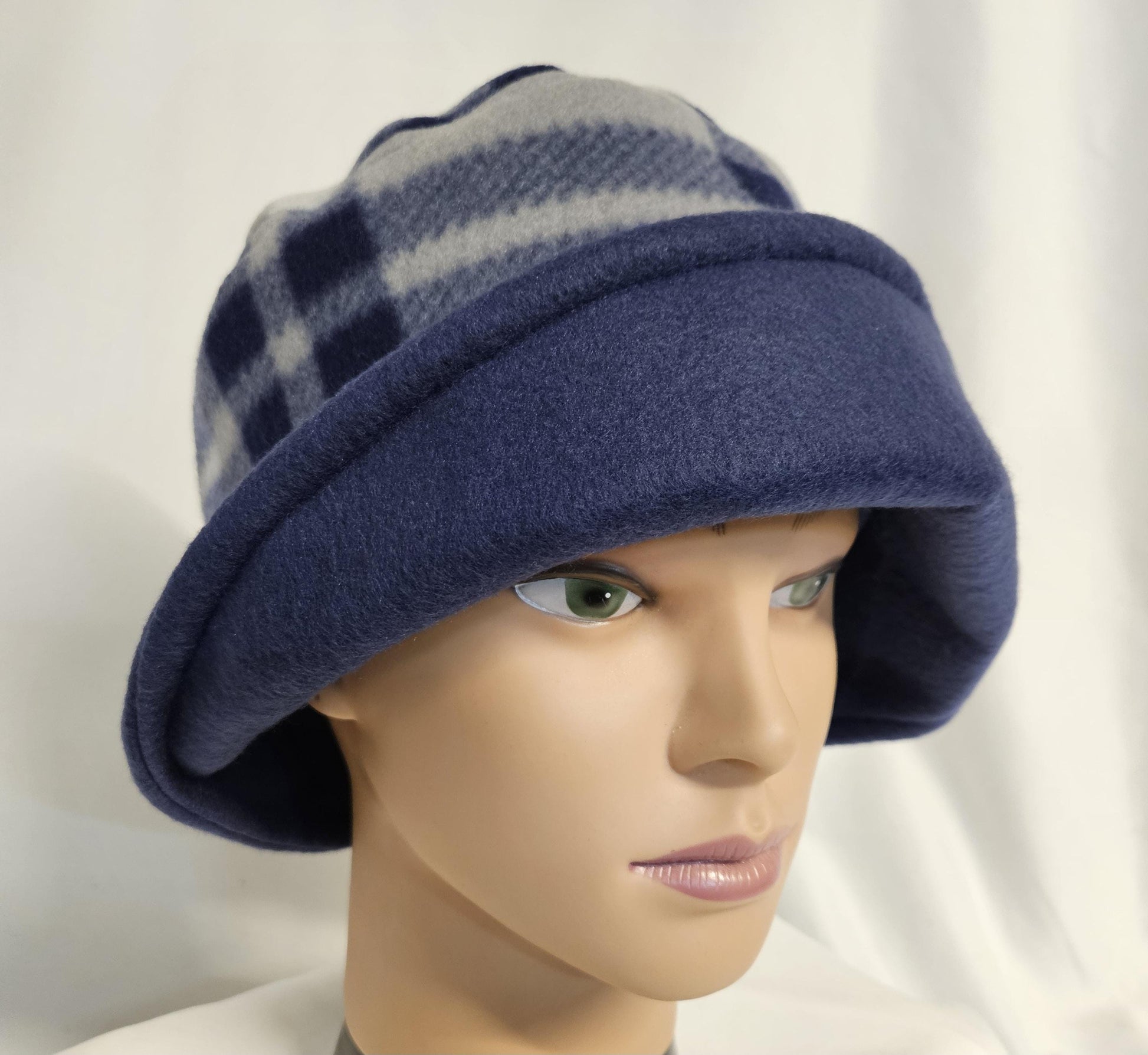 Blue Plaid Fleece Winter Left Side Flapper Hat